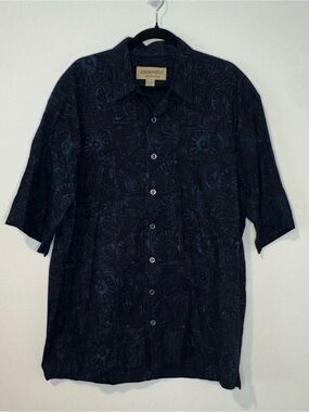 Johari West Men’s XLT Blue Black Batik Hawaiian Shirt 100% Cotton Tall